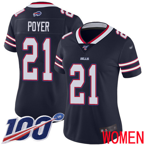 Women Buffalo Bills #21 Jordan Poyer Limited Navy Blue Inverted Legend 100th Season NFL Jersey->nfl t-shirts->Sports Accessory